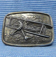 Biplane Belt Buckle Ace Pilot Red Baron Antique Airplane Vintage 70s       .B316