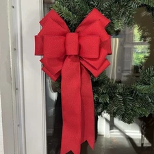 Handmade Large Sparkly Red Christmas Bow 10 x 16 in. Bow for Wreath Holiday Bow