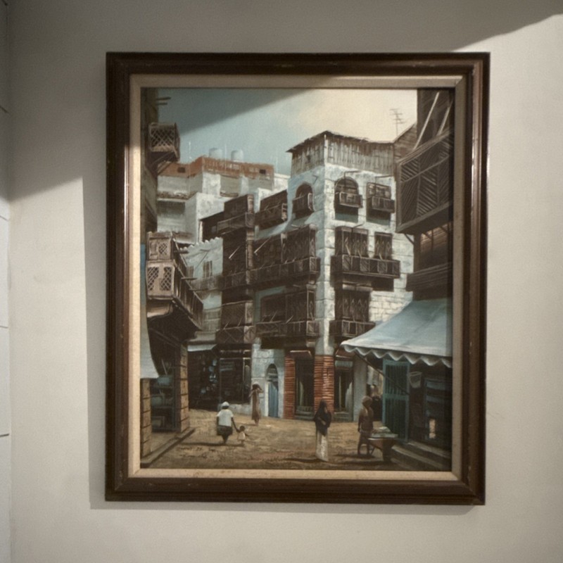 Huwaidi Chuli Original Oil Painting Jeddah Al Saf Cityscape Framed Signed Canvas