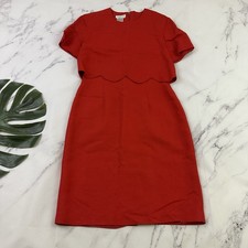 Talbots Womens Vintage 90s Sheath Dress Size 8 Red Scallop Trim Layered Linen