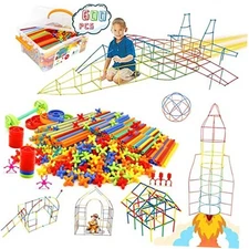 Straw Constructor Toys STEM Building 600Pcs Toy Interlocking A01 600pcs Rainbow
