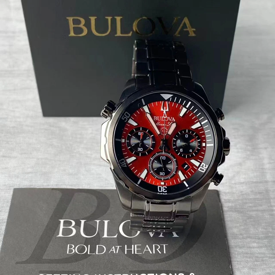 New Bulova Marine Star Men's Quartz Watch Red Dial Chronograph 98B350 43mm - Image 4 of 4