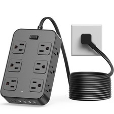 Power Strip Surge Protector 5 Ft Extension Cord with 12 AC Outlets 6 USB Port...