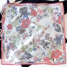 Pink Flower Paisley Print 100 Mulberry Silk Shawl Scarf Necktie Kerchief 21"