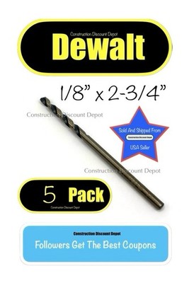 Pack of 5 DEWALT 1/8'' x 2-3/4'' Black and Gold HHS Jobber Length Twist Drill Bit