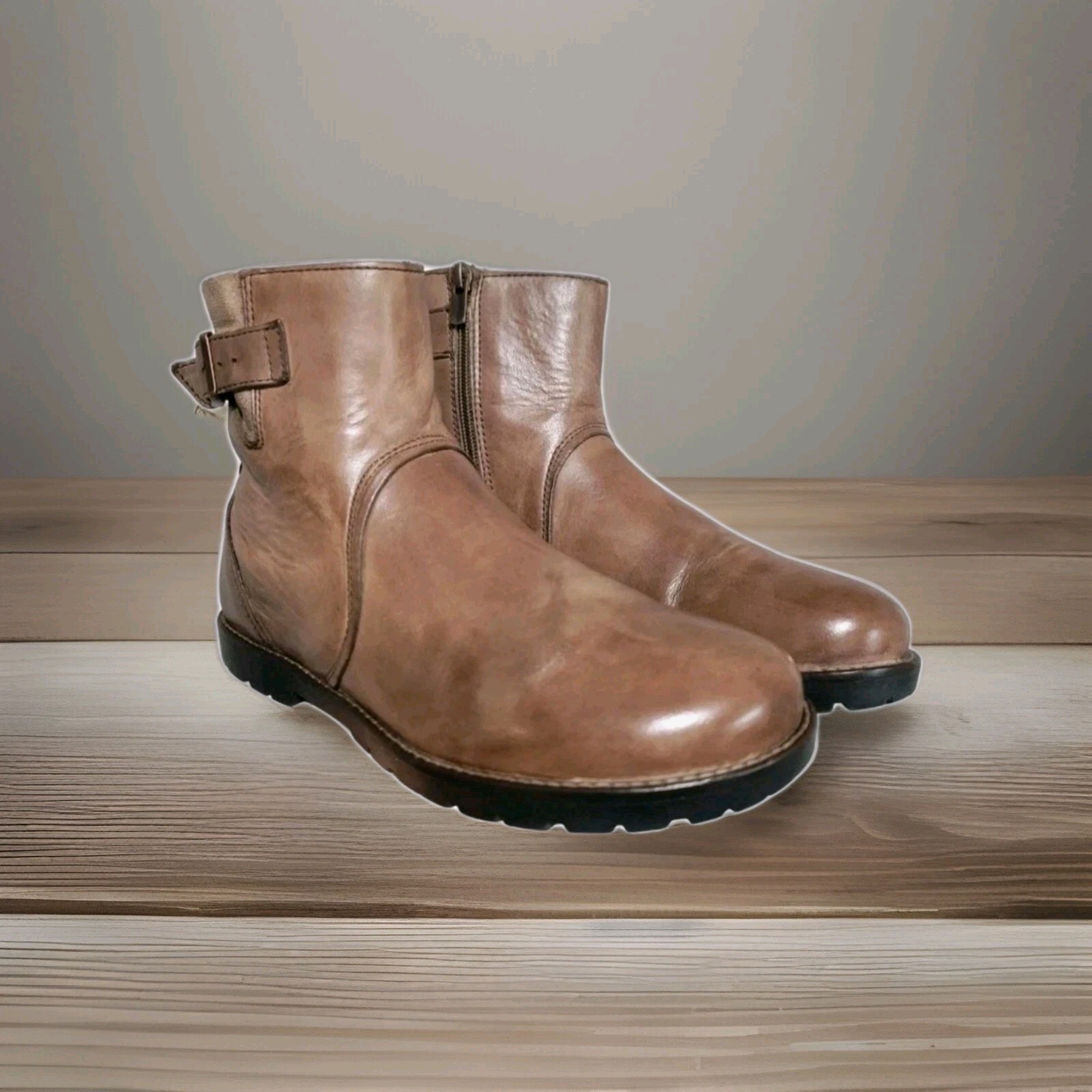 Birkenstock Stowe Brown Leather Moto Zip Ankle Boots Women's 40 US