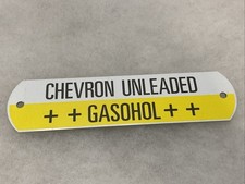 Vintage Chevron Unleaded Gasohol Porcelain Gas Pump Tag Sign Service