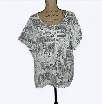 Cynthia Rowley 100% Linen Shirt Sz 2X Venice Italy Novelty Print Resort Vacation
