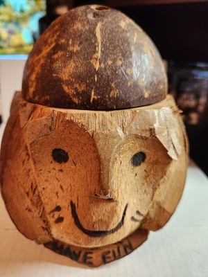 Carved Coconut Monkey Have Fun Bank Drink Tiki Bar Decoration