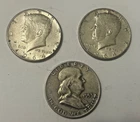 1964 (x2) Kennedy & 1953D Franklin Silver Half Dollars — Lot of 3 — 90% Silver