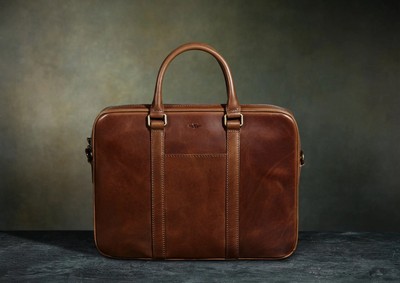 Satchel Page Founder Italian Leather Briefcase Bag Brown