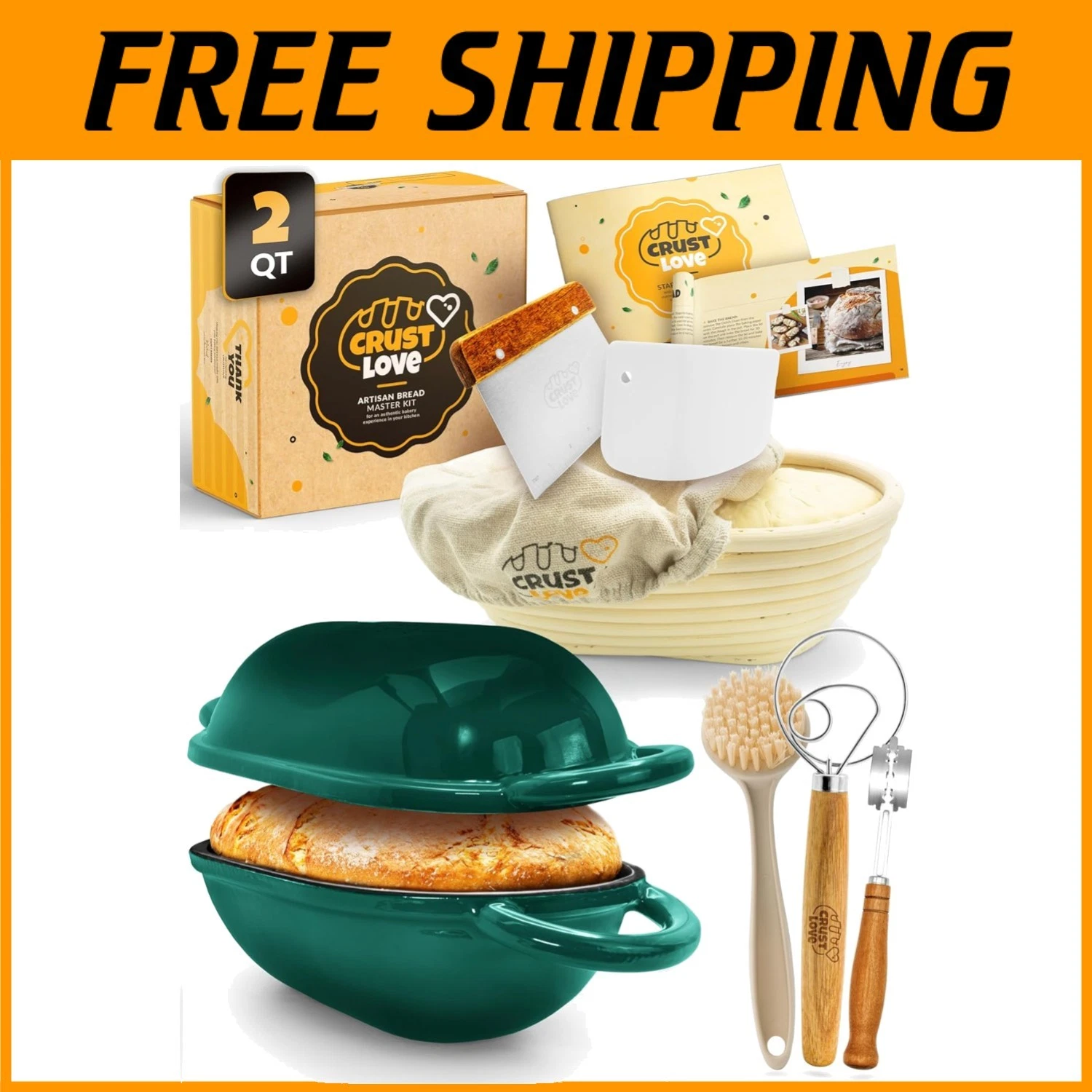 Sourdough Bread Baking Kit - Cast Iron Dutch Oven & Banneton