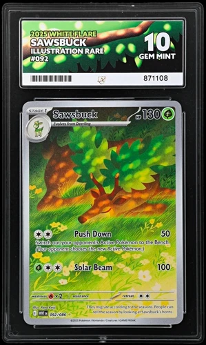 ACE Grading Pokémon TCG Sawsbuck 092/086 2025 White Flare Illus Rare Foil ENG