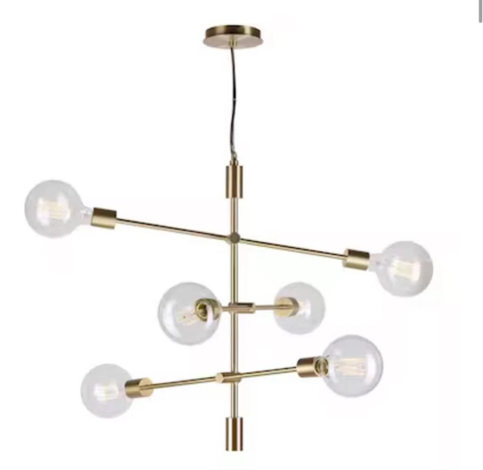 Forte Lighting Baton 6 -Light Brushed Gold Transitional For Use in Bedrooms, Din - Image 2 of 3