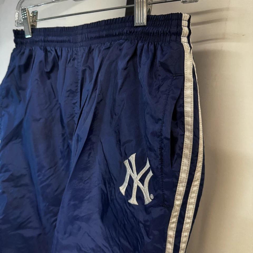 Vtg Adidas NY Drawstring Men S (28-30”) Navy White Nylon Windbreaker Track Pants - Image 3 of 4