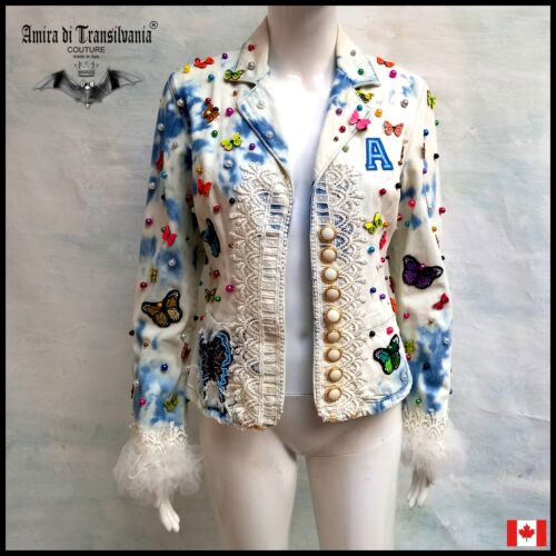 women jacket elegant embroidered butterfly vintage jeans iconic luxury brand new - Zdjęcie 1 z 24