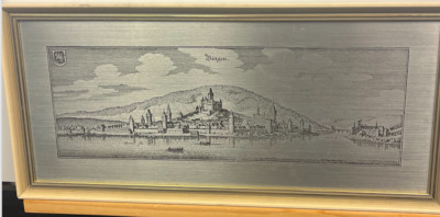 Metal Art Engraving Germany Wandbild aus Zinn auf Holz Bingen