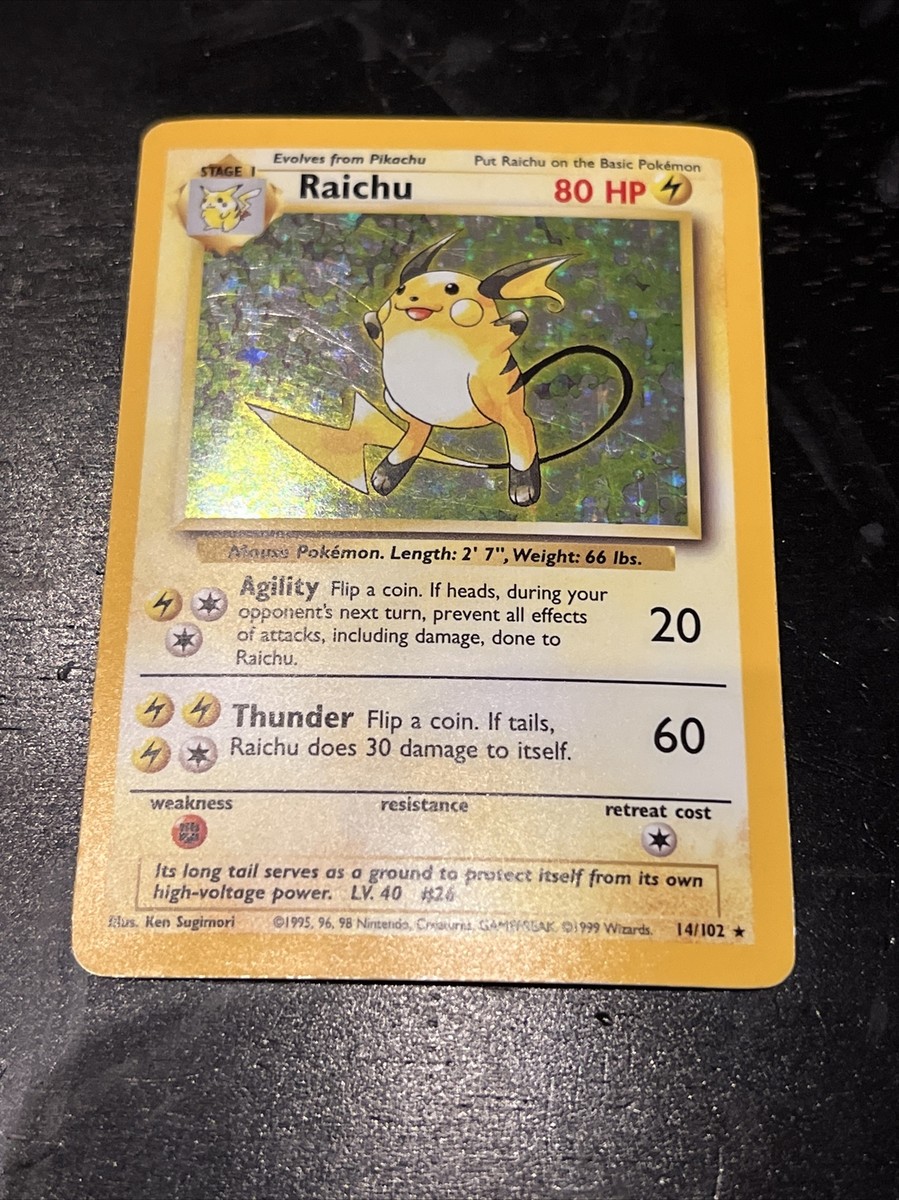 raichu holographic pokemon card - Base Set - 14/102 - Holo Foil Rare - WOTD PPM (Dont apply Weakness and Resistance for Benched Pokemon.) Attack 2 Raichu V 045/172 Brilliant Stars