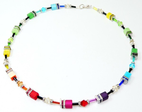 WüRfelkette Halskette Collier Cube Cat Eye Mehrfarbig Multicolor Strass 500I-image