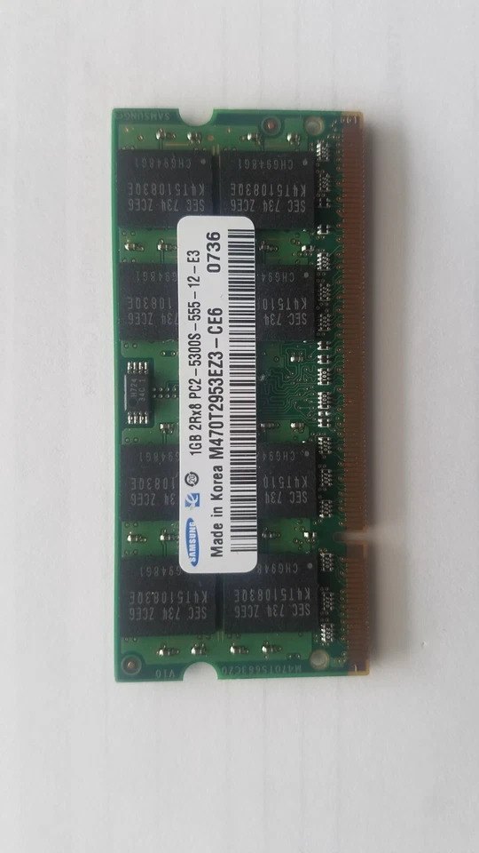 SAMSUNG DDR2 1GB 2Rx8 PC2-5300S-555-12-E3 M470T2953EZ3-CE6 SODIMM LAPTOP MEMORY - Image 2 of 4