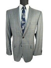 HAGGAR Mens Gray Overcheck RELAX FIT 2 Button Sport Coat Blazer Jacket 42R