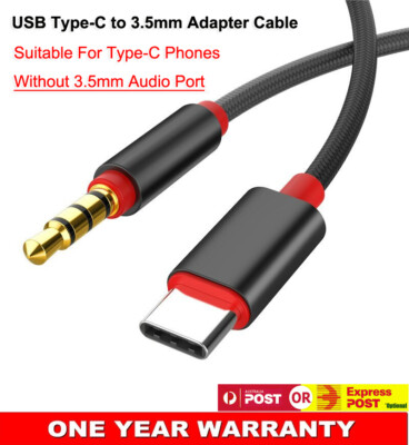Braided USB Type-C Male To 3.5mm AUX Cable Stereo Audio For Vivo V23 Pro 5G Y21a