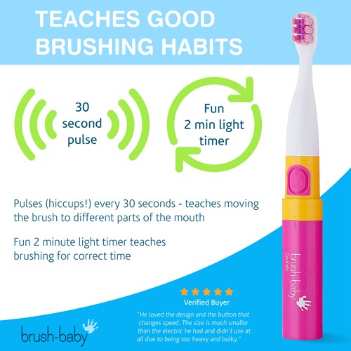 Brush Baby Go-Kidz Electric Toothbrush Pink with Brush Head Cover and Stickers - Picture 6 of 6