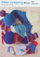 Peter Gregory Double Knitting Pattern Baby DK Hat Beret Scarf Mittens Gloves 767