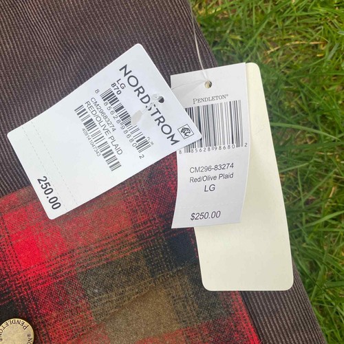NWT Pendleton Men's Black Hills Corduroy Down Vest in Red/Olive Plaid (Sz. L) - Picture 9 of 12