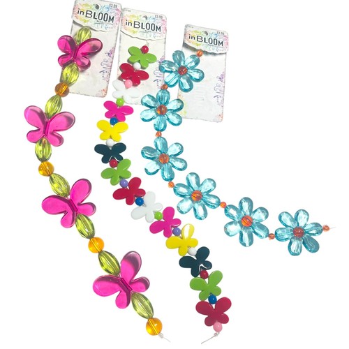 Bead Lot Flower Butterfly Summer Floral 3 Strands in Bloom Big Bright Colorful - Picture 2 of 21