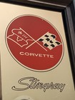 Vtg Chevrolet Corvette Stingray Emblem Mirror In Wood Frame Man Cave Den Garage — photo 9