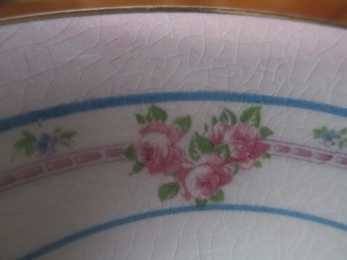 ANTIQUE CROWN POTTERIES & Co. 5 1/8" D. PINK BAND-DBLE BLUE RINGS BERRY BOWL1-27 - Picture 2 of 9