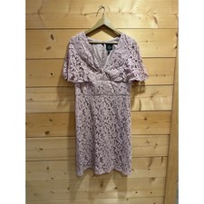 Adrianna Papell Pink Flutter Cape Sleeve Dress 12 EUC