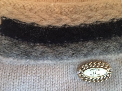 Makellose 100% Kaschmir CHANEL offene Strickjacke Pullover Jacke elfenbeinfarben Zipfel M 38 - Bild 7 von 7