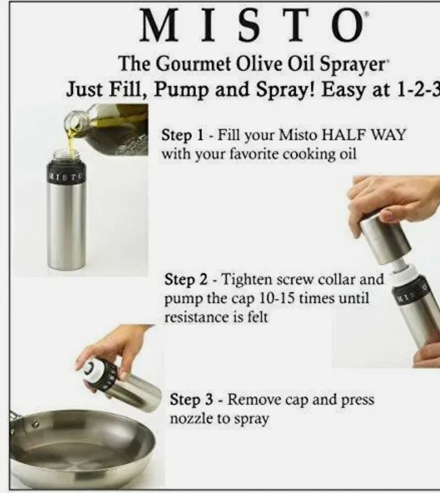2-MISTO THE GOURMET OLIVE OIL  SPRAYER NO AEROSOL IN SILVER NEW IN BOX - Image 4 of 4