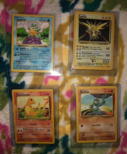 Lot Pokemon Cards Charmander 46/102 63/102 Squirtle 16/102 Zapdos 52/102 Machop - Picture 1 of 4