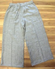 NWT New Magaschoni Heather Gray Linen Pull On Wide Leg Ankle Pants-L
