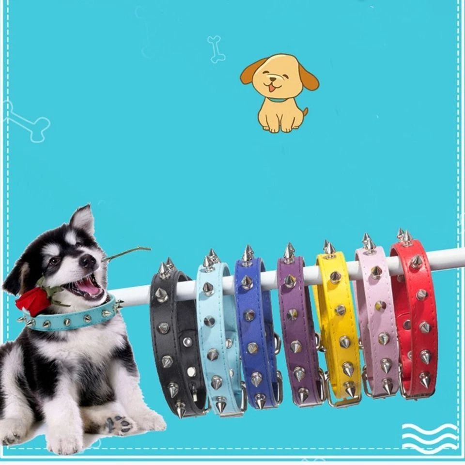 Cool Cat Dog Collar Leather Spiked Studded Collars Colorful Pets Necklace - image 4 of 4