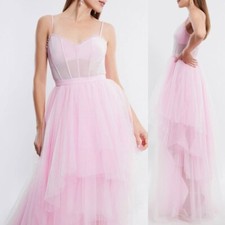 NWT BCBG MAXAZRIA DRESS STRAP LONG GOWN TULLE KATHERINE PINK CORSET SIZE 6