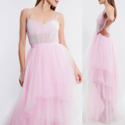 strapless open back dress Oly Tiered Ruffle Tulle Evening Gown – BCBGMAXAZRIA main image 0