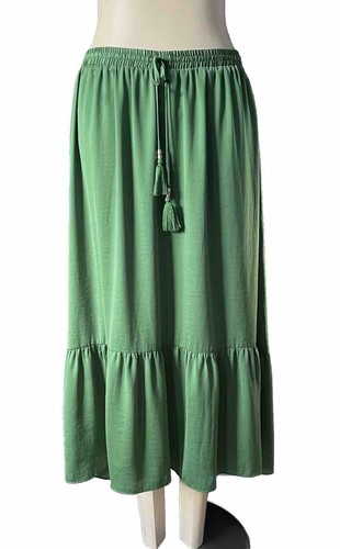 PICNIC GREEN MIDI SKIRT SZ L, Drawstring With Tassels GUC