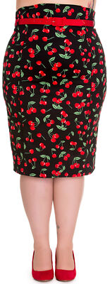 Hell Bunny CHERRY POP Kirschen HIGH WAIST Plus Size PENCIL SKIRT Rock Rockabilly