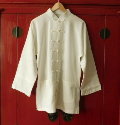 Unisex Gr. 180 Traditonal Tai Chi Kung Fu  Oberteil Baumwolle-Leinen Weiß