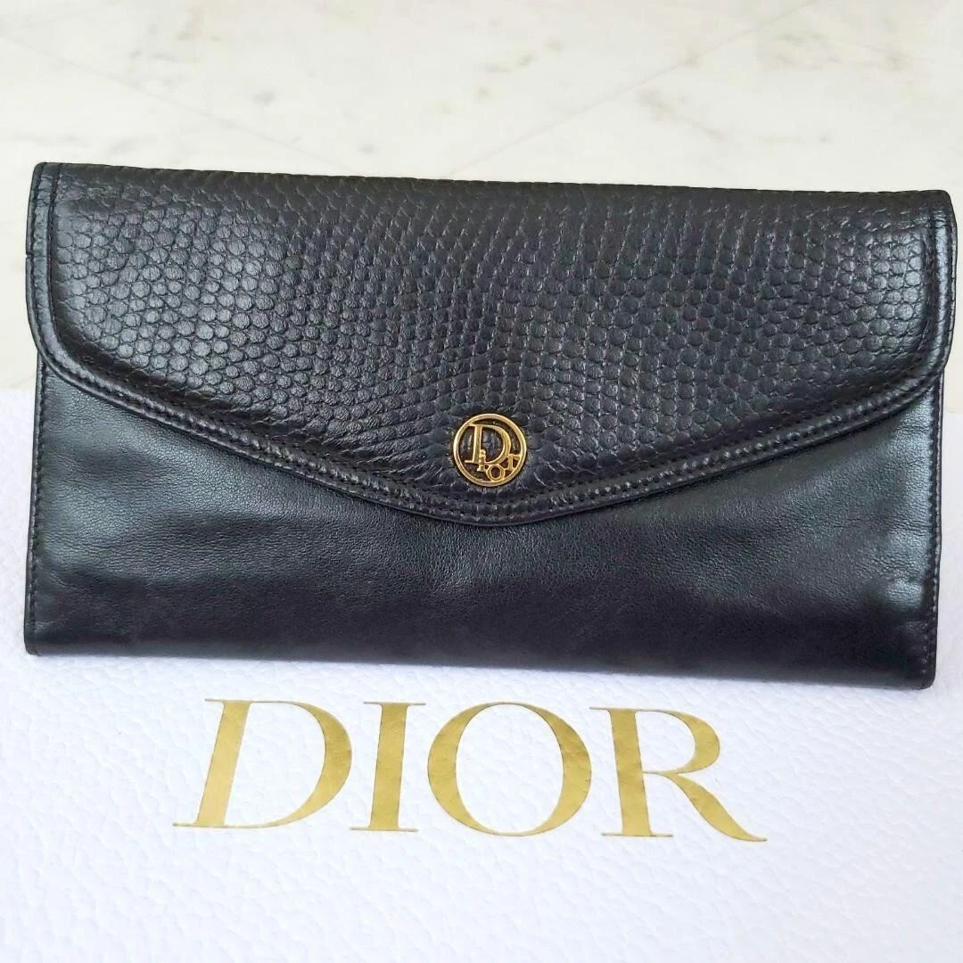 Portefeuille long Christian Dior cuir gaufré noir logo quincaillerie femme du Japon
