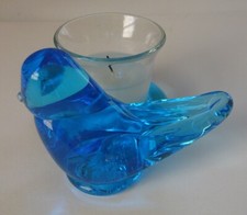 1994 Leo Ward Blue Bird of Happiness Figurine Art Glass Candle Holder