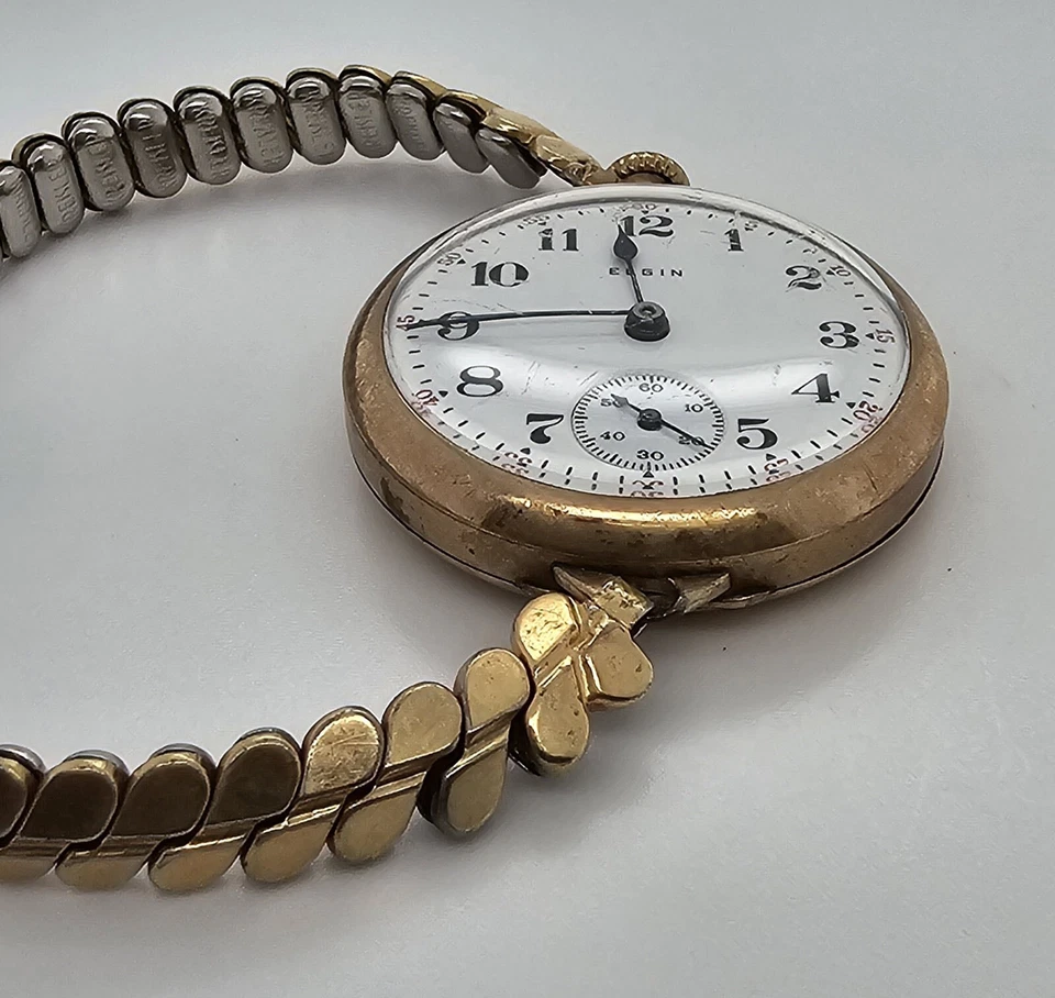 Reloj de pulsera Elgin 3s Early 1916 7j caja llena de oro cara abierta Foto 3 de 4