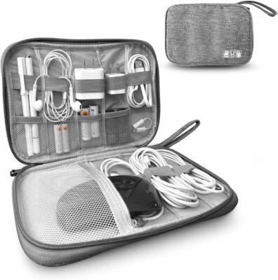 Electronics Charger Organizer - Travel Cable Case for Cords, Chargers, Grey 