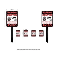 AVISO STICKER 6 LOT 24 Hr Surveillance video camera sticker CCTV Beware decal LA