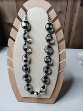 Crystal Round Ball Black And Silver Accents Necklace Vintage Fashionable Modern