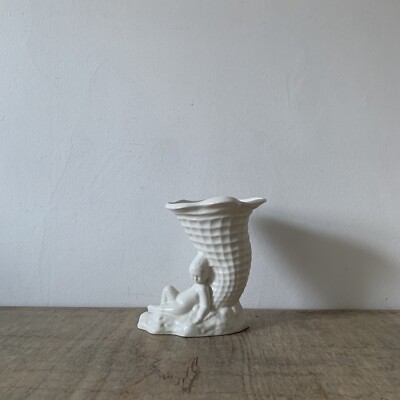 Vintage kürzere & Sohn Keramik weiße Vase Jardiniere Nymphe Cherub Muschel Design